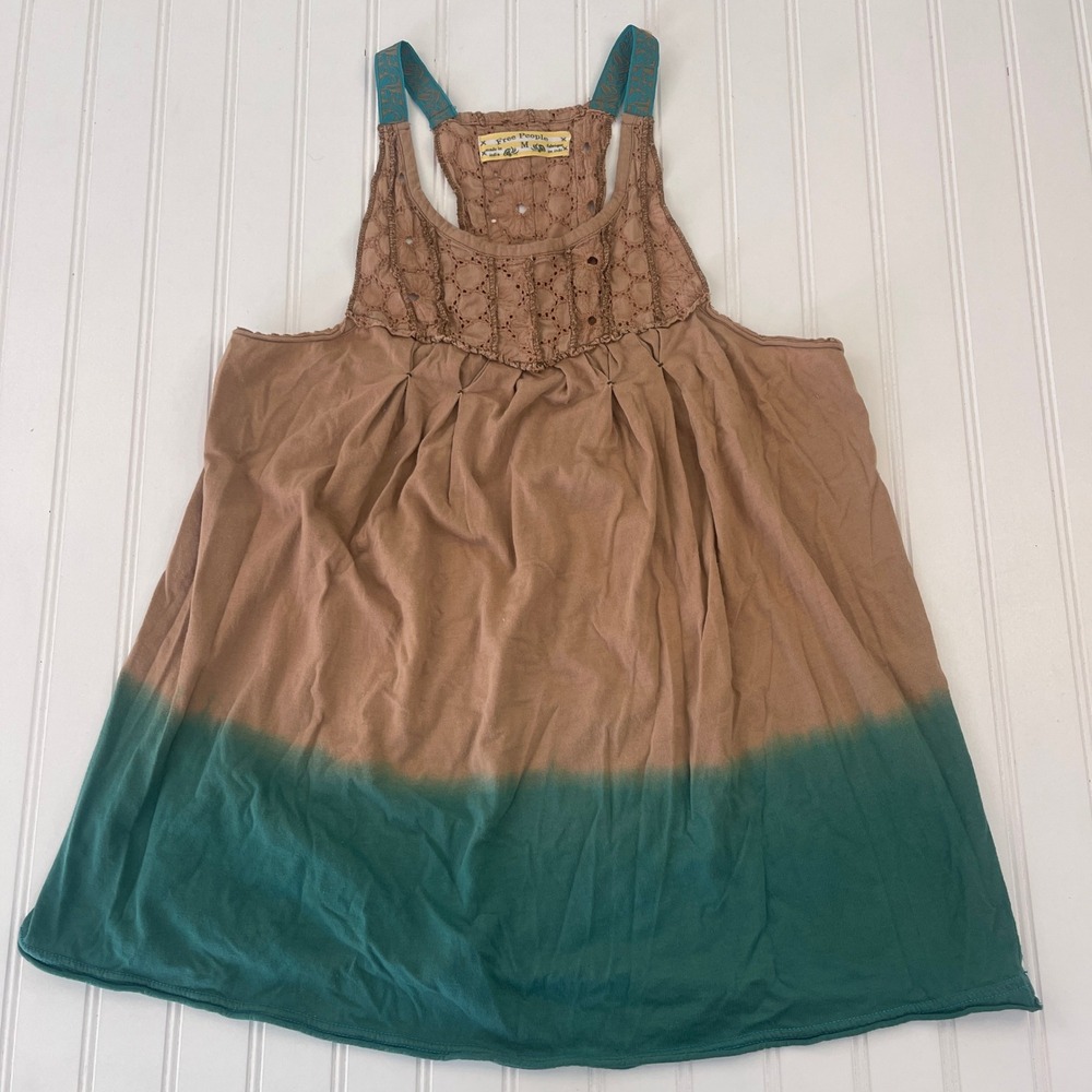 Free People Ombre Dip Dye Eyelet Racerback Long Tank Top Festival Boho Medium
